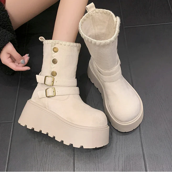 Irene | Botine cu platformă, cu cataramă elegantă și căptușeală caldă din blăniță