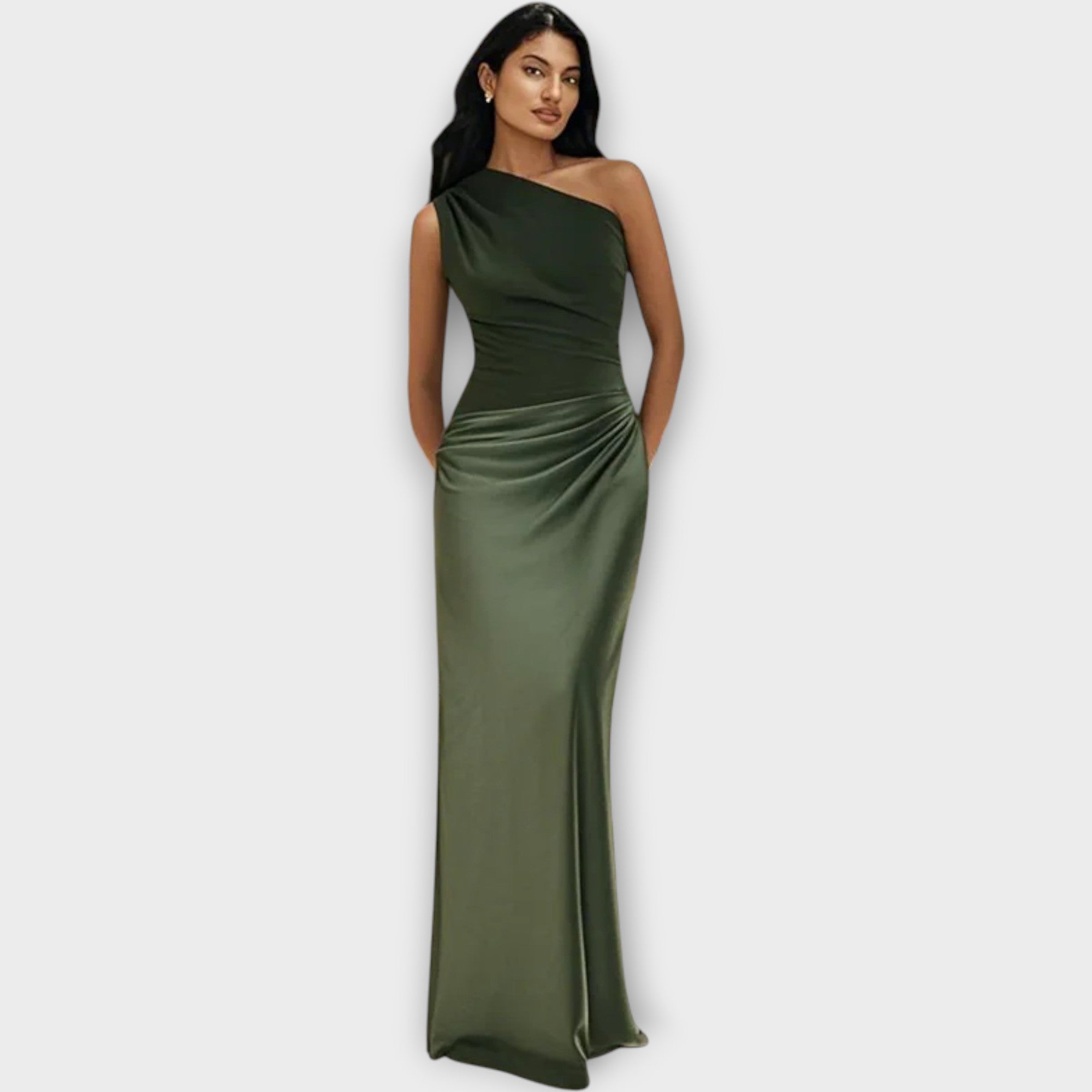 Rochie Maxi din Satin Amber cu Un Umăr