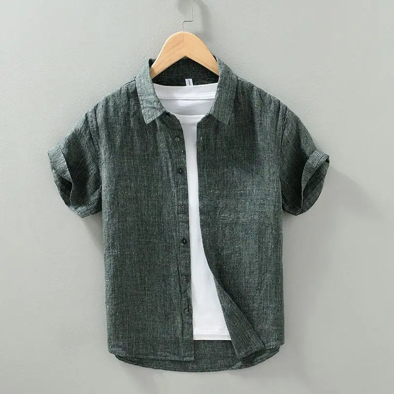 Cămașă din in cu mânecă scurtă