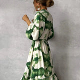 Gabriela | Rochie Lungă Elegantă cu Mâneci Lungi și Decupaj în V