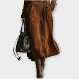 Palton lung din suede vintage, cu două rânduri de nasturi