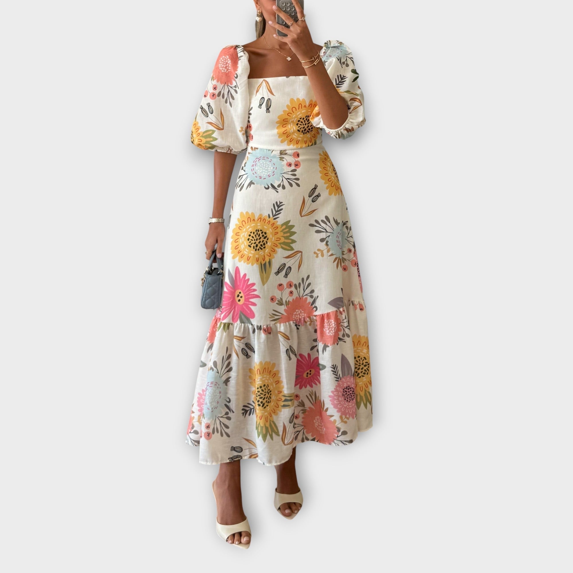 Rochie cu Mâneci Puff Eleganță Înfloritoare