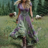 Serena™ | Rochie Maxi Scurtă Florală Lavandă cu O Notă Sofisticată