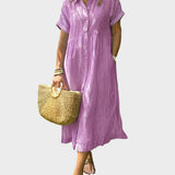 Rochie Camasa Rayata cu Fante, Nasturi si Buzunare Functionale