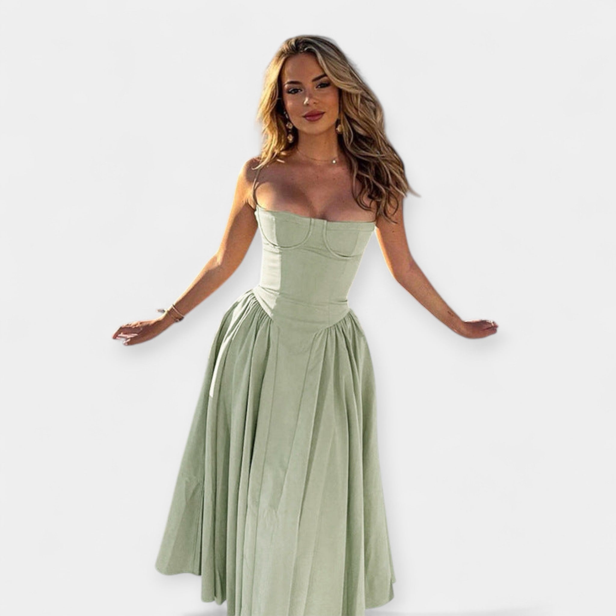 Rochie Midi Retro cu Bretele Subțiri