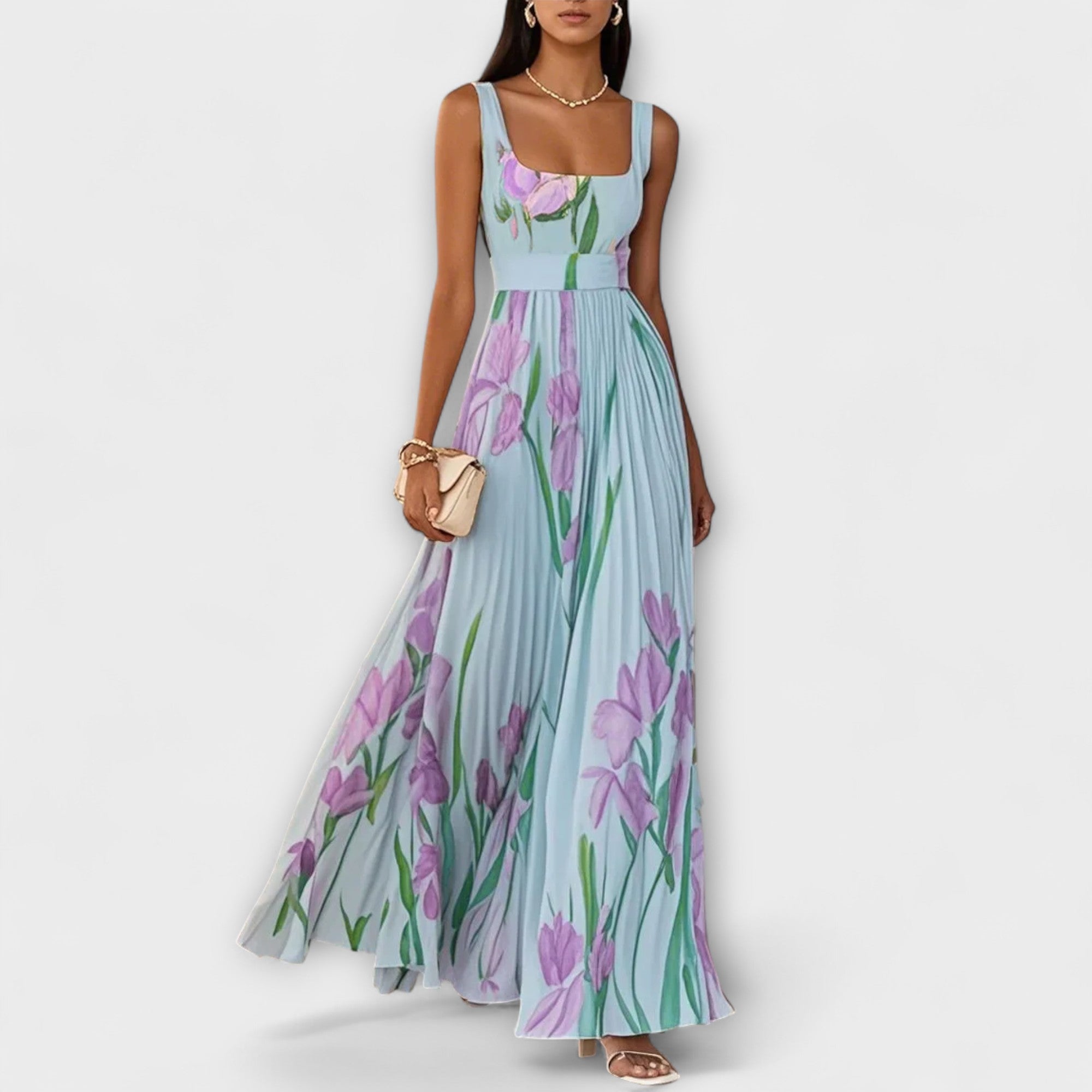 Penelope™ | Rochie Maxi din Chiffon cu Flori Plisate