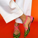 Zarella | Sandale plate cu model zebra și curele încrucișate la gleznă