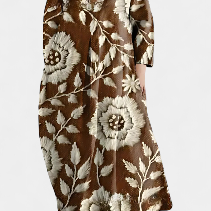 Anne | Rochie Fluidă cu Decolteu în V și Imprimare Colorată