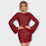 Rochie cu paiete cu spatele deschis și mâneci lungi