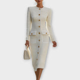 Rochie Midi din Tweed cu Butoane Elegante