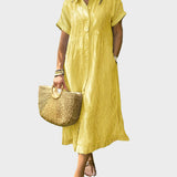 Rochie Camasa Rayata cu Fante, Nasturi si Buzunare Functionale