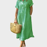 Rochie Camasa Rayata cu Fante, Nasturi si Buzunare Functionale