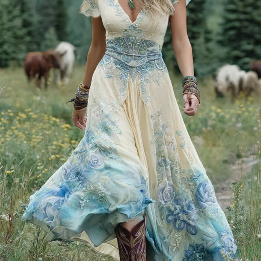 Serena™ | Rochie Maxi Scurtă Florală Lavandă cu O Notă Sofisticată