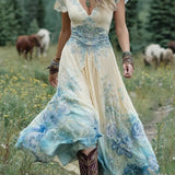 Serena™ | Rochie Maxi Scurtă Florală Lavandă cu O Notă Sofisticată