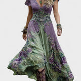 Serena™ | Rochie Maxi Scurtă Florală Lavandă cu O Notă Sofisticată