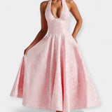 Rochie Midi cu Spate Decupat și Design de Corset