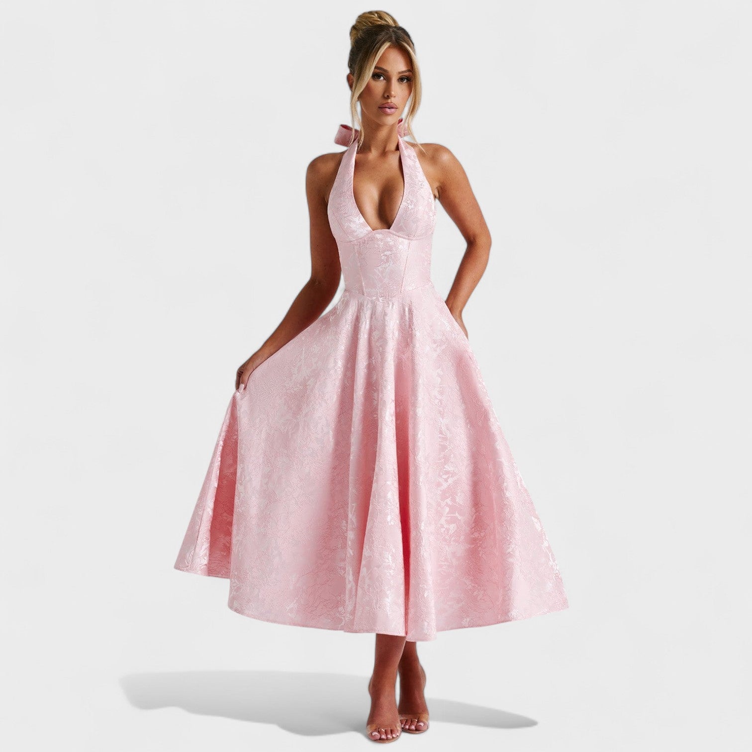 Effie - Rochie midi texturată cu decolteu în V