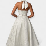 Rochie Midi cu Spate Deschis și Corset Elegant