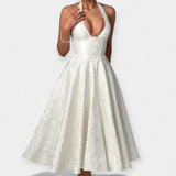 Rochie Midi cu Spate Deschis și Corset Elegant