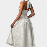 Rochie Midi cu Spate Deschis și Corset Elegant