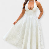 Rochie Midi cu Spate Deschis și Corset Elegant