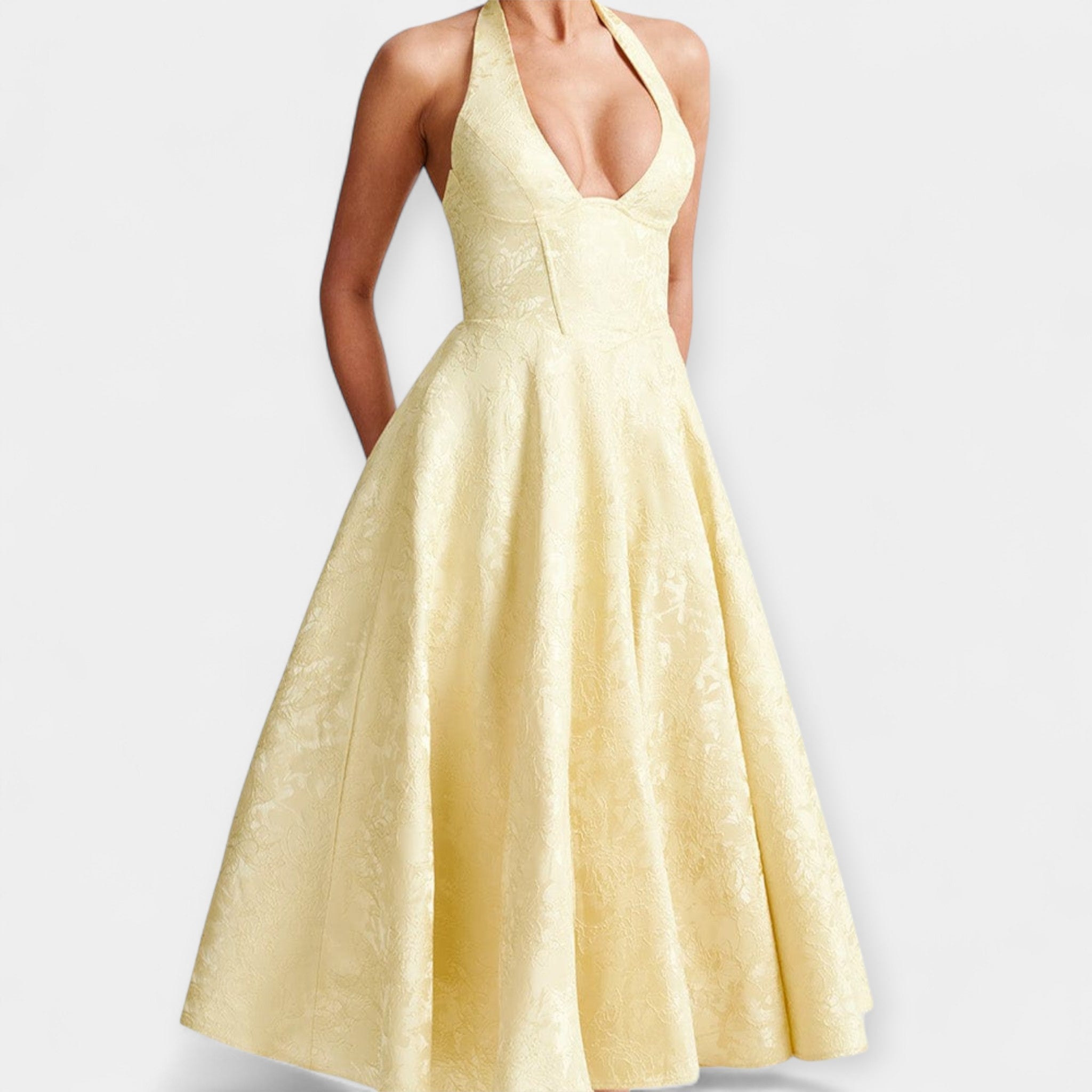 Rochie Midi cu Spate Decupat și Design de Corset