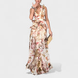 Isabela - Rochie lungă cu volane florale