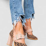 Selveta | Sandale din suede cu model de leopard și toc stabil