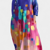 Anne | Rochie Fluidă cu Decolteu în V și Imprimare Colorată