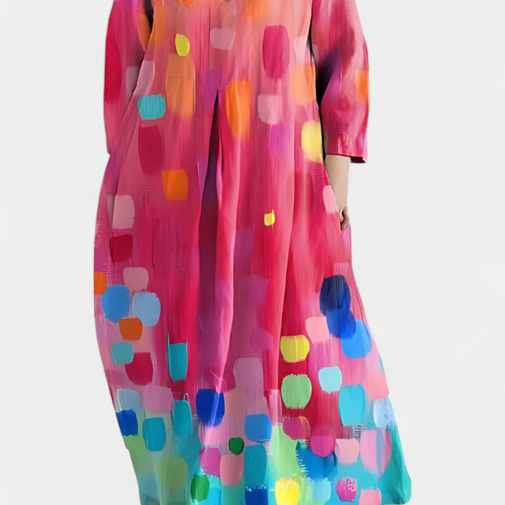 Anne | Rochie Fluidă cu Decolteu în V și Imprimare Colorată