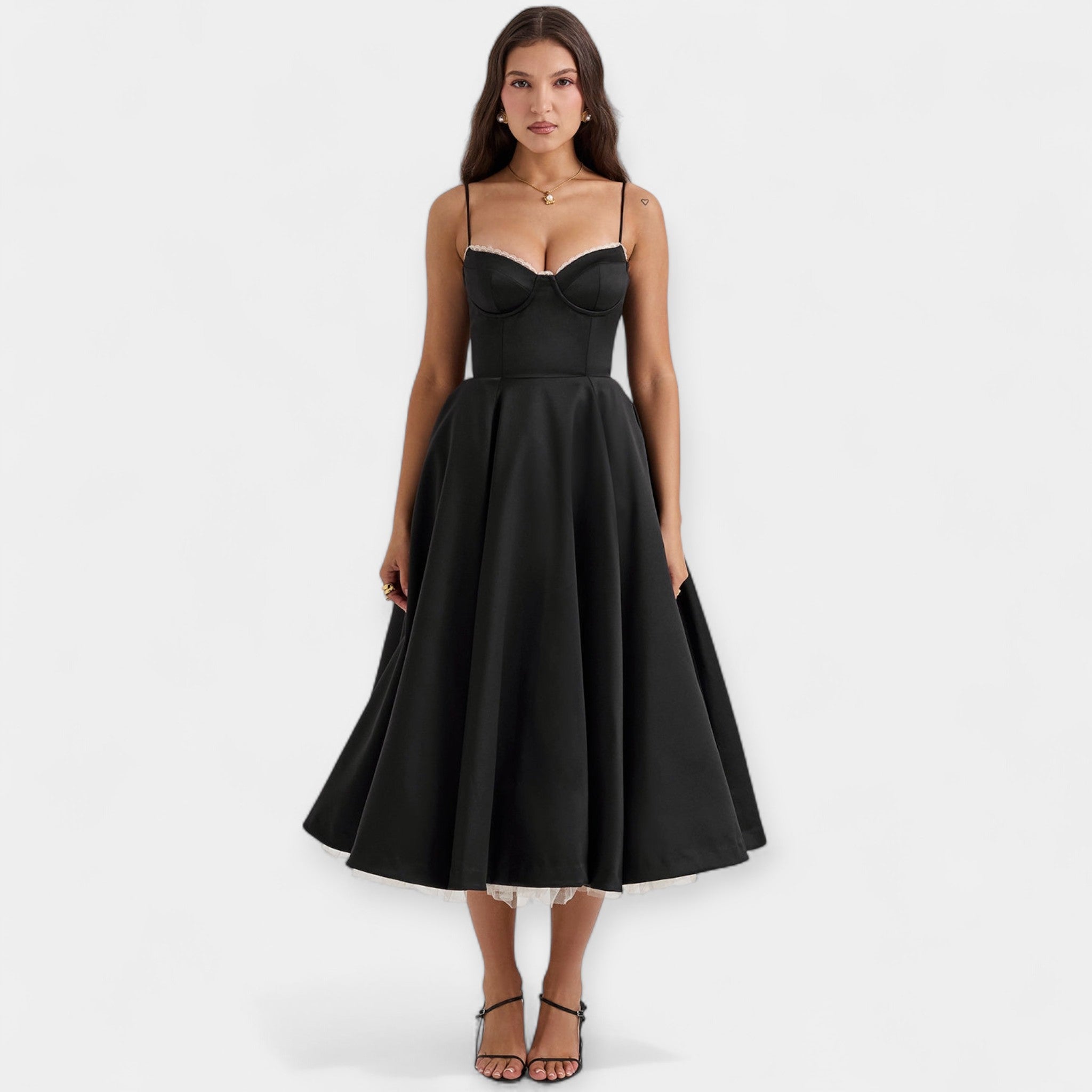 Rochie Midi cu Detalii din Tulle Transparent