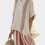 Vanessa| Set Elegant cu Dungi Roșii Texturat