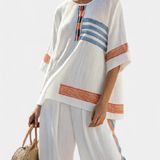 Bruna| Set Etnic Margarete Alb Albastru Portocaliu