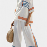 Bruna| Set Etnic Margarete Alb Albastru Portocaliu