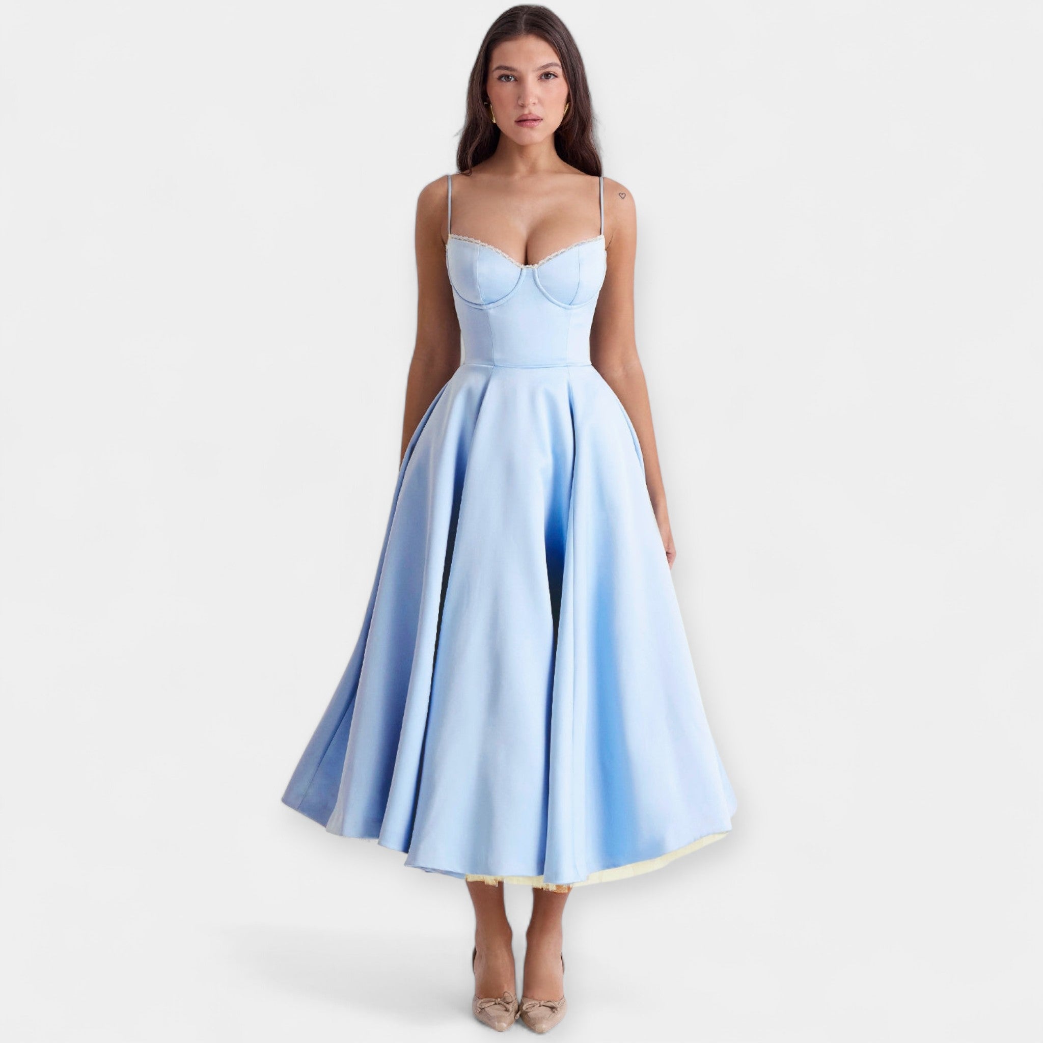 Rochie Midi cu Detalii din Tulle Transparent