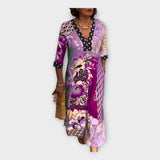 Rochie Multicolor cu Butoni și Mâneci 3/4