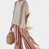 Vanessa| Set Elegant cu Dungi Roșii Texturat