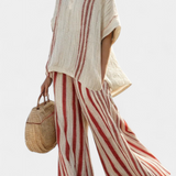 Vanessa| Set Elegant cu Dungi Roșii Texturat