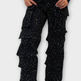 Jeans Cargo cu Strass
