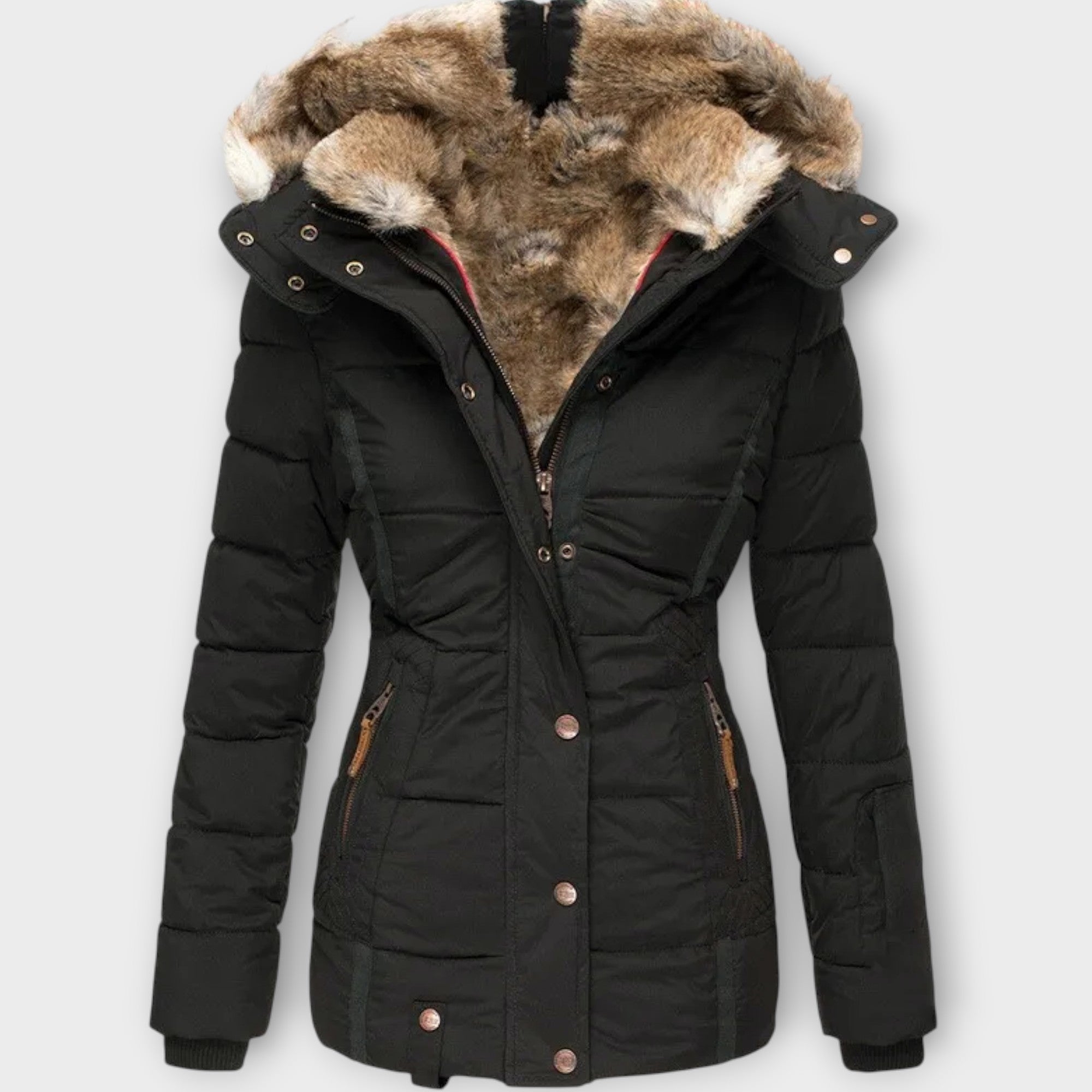 Parka de Iarnă Luxury cu Glugă din Blană Sintetică