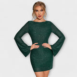 Rochie cu paiete cu spatele deschis și mâneci lungi