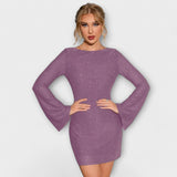 Rochie cu paiete cu spatele deschis și mâneci lungi