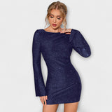 Rochie cu paiete cu spatele deschis și mâneci lungi