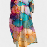 Anne | Rochie Fluidă cu Decolteu în V și Imprimare Colorată