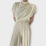 Pantaloni Femei cu Talie Înaltă și Plisare