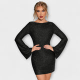 Rochie cu paiete cu spatele deschis și mâneci lungi