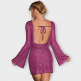 Rochie cu paiete cu spatele deschis și mâneci lungi